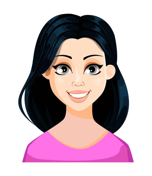 Face Expression Beautiful Woman Dark Hair Pink Blouse Smiling Female — Stock Vector