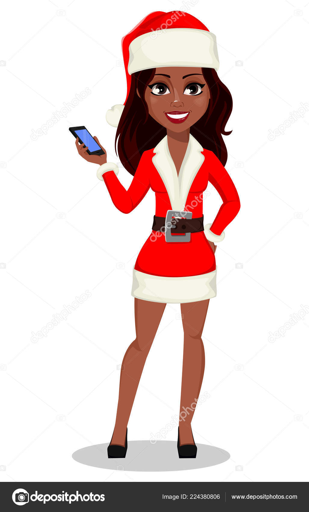 Image vectorielle Joyeux Noël Bonne Année Femme Afro Américaine Costume  Père Noël par ©VectorKIF - 224380806, image size:1027x1700