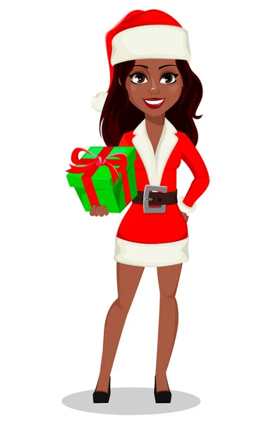 Feliz Navidad Feliz Año Nuevo Mujer Afroamericana Disfrazada Santa Claus — Vector de stock