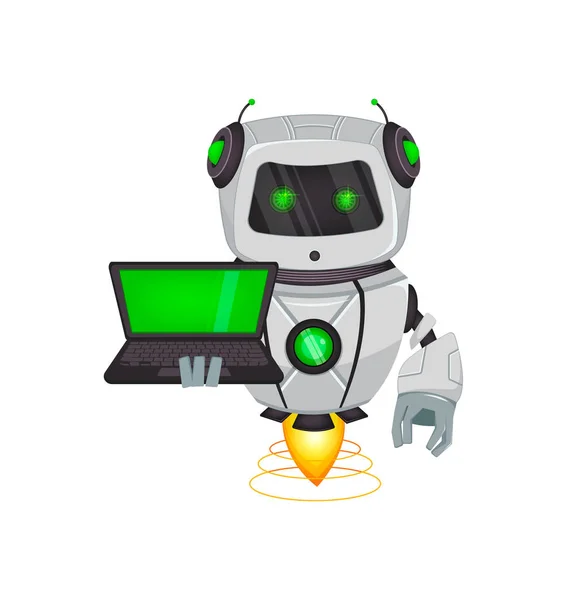 Robô Com Inteligência Artificial Bot Personagem Desenho Animado Engraçado Detém —  Vetores de Stock
