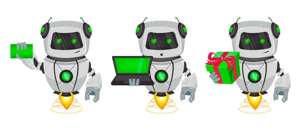 Robô Com Inteligência Artificial Bot Conjunto Três Poses Personagem Desenho —  Vetores de Stock