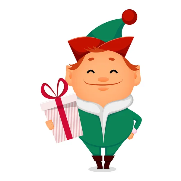 Christmas Greeting Card Funny Santa Claus Helper Elf Cheerful Cartoon — Stock Vector