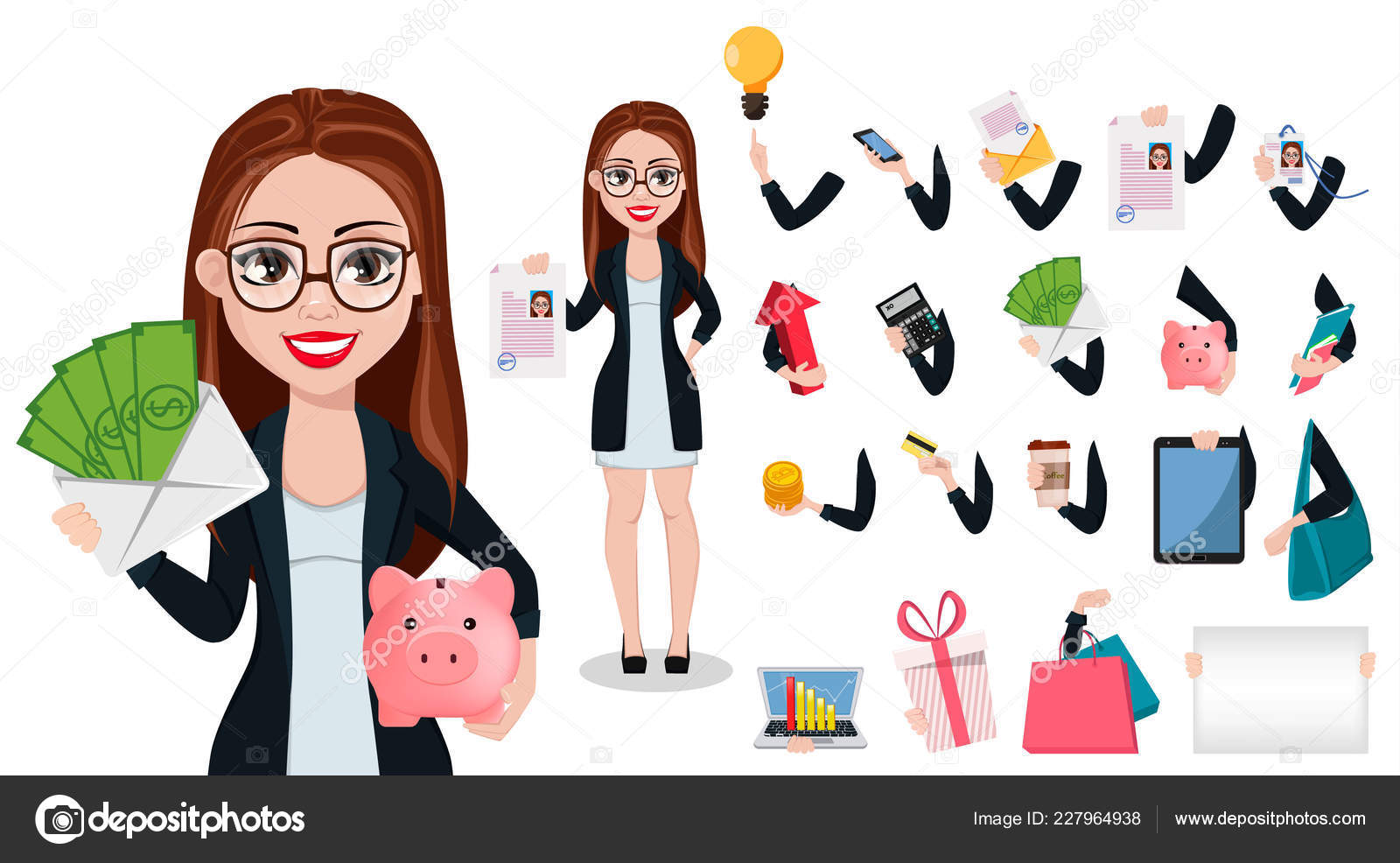 Business Woman Cartoon Character Beautiful Lady Businesswoman Pack Body  Parts Stock Vector Image by ©VectorKIF #227964938