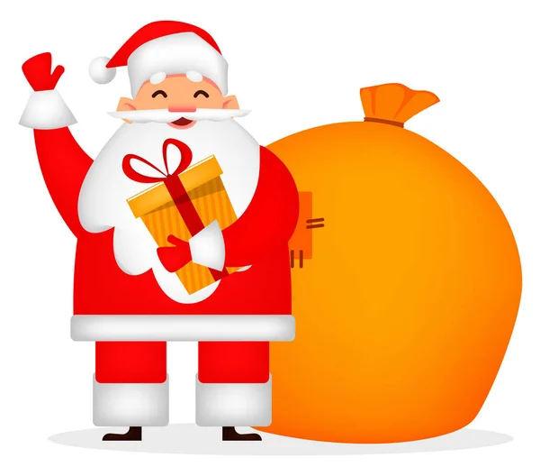 Weihnachtsgrußkarte Lustige Weihnachtsmann Hält Geschenkbox Fröhliche Zeichentrickfigur Verwendbar Für Plakate — Stockvektor