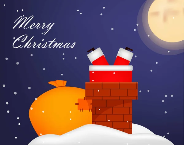 Χριστούγεννα Ευχετήριας Κάρτας Αστεία Λίπος Santa Claus Κολλήσει Στην Καπνοδόχο — Διανυσματικό Αρχείο