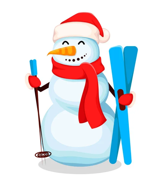 Feliz Navidad Feliz Año Nuevo Lindo Muñeco Nieve Divertido Personaje — Vector de stock