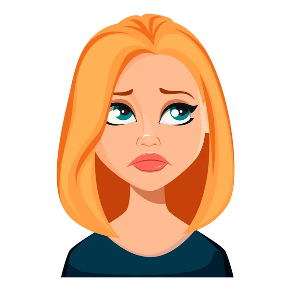 Face Expression Woman Blond Hair Upset Beautiful Cartoon Character Modern — Stock Vector
