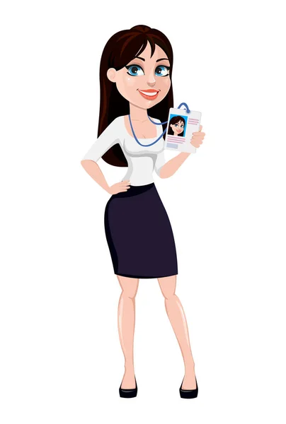 Business Woman Brown Hair Concept Cartoon Character Office Style Clothes — Stock Vector