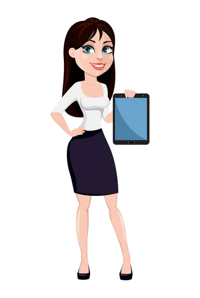 Business Woman Brown Hair Concept Cartoon Character Office Style Clothes — Stock Vector