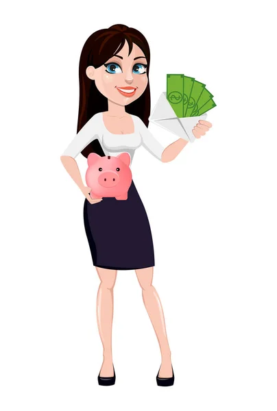 Business Woman Brown Hair Concept Cartoon Character Office Style Clothes — Stock Vector