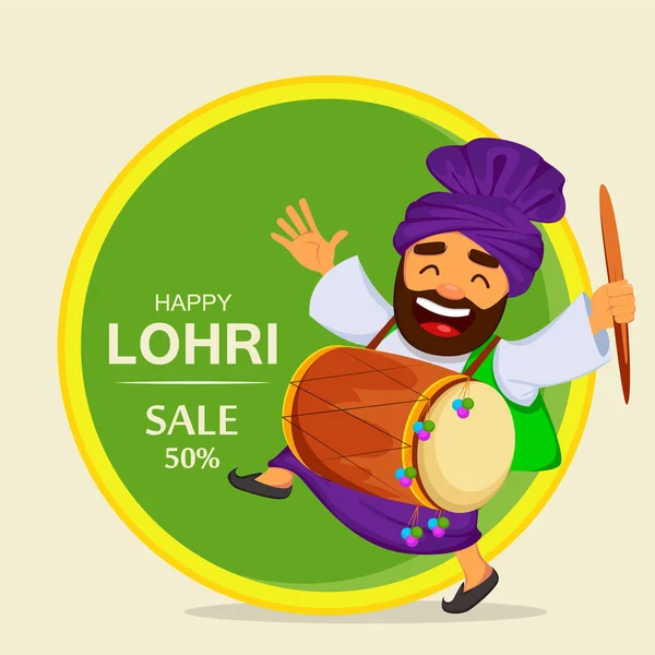 Popular Festival Folclórico Invierno Punjabi Lohri Divertido Hombre Sikh Celebrando — Vector de stock