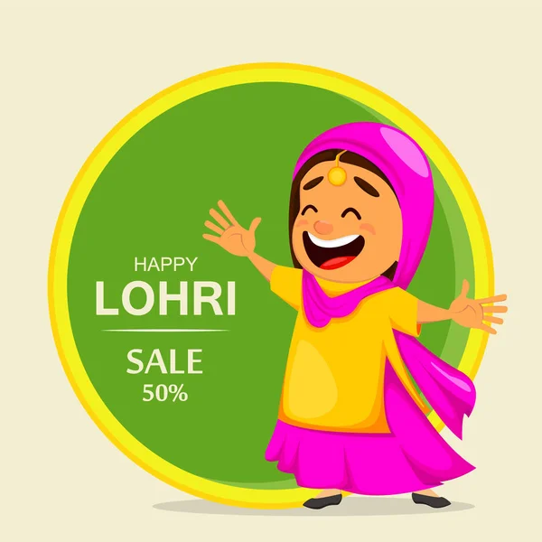 Popular Festival Folclórico Invierno Punjabi Lohri Mujer India Divertida Celebrando — Vector de stock