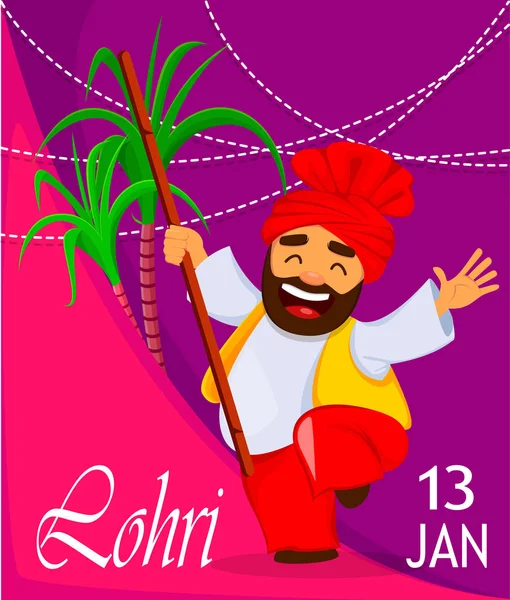 Popolare Inverno Punjabi Festa Popolare Lohri Divertente Uomo Sikh Che — Vettoriale Stock