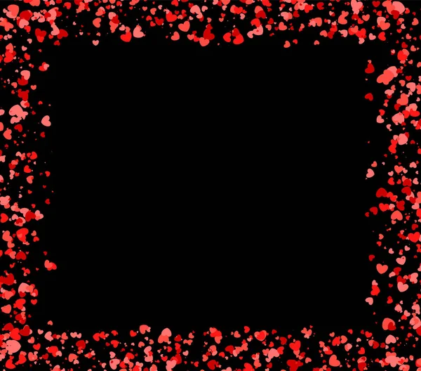 Square made of red and pink hearts and blank space in the center. Valentines day pattern with confetti made of hearts. Vector illustration for holiday on black background.