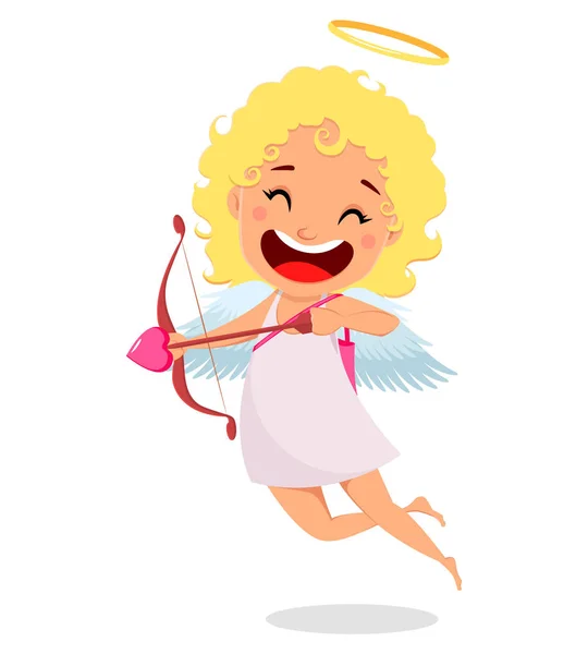 Cupido Detém Arco Amor Flecha Personagem Bonito Desenho Animado Menina — Vetor de Stock