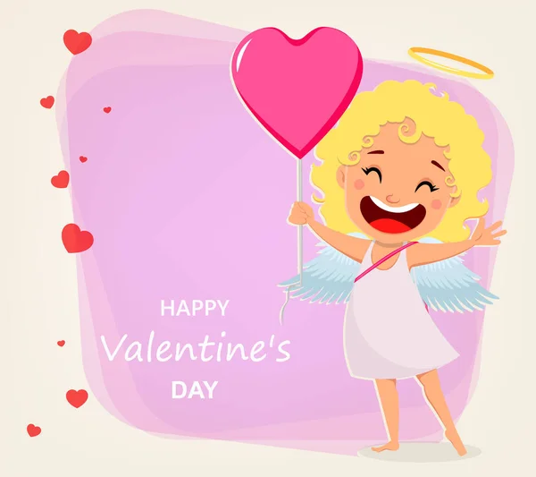 Dia Dos Namorados Cartão Saudação Com Cupido Bonito Personagem Desenho — Vetor de Stock