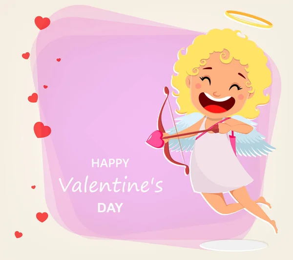 Valentinky Den Blahopřání Roztomilý Amor Legrační Karikatura Charakter Střelby Lásku — Stockový vektor