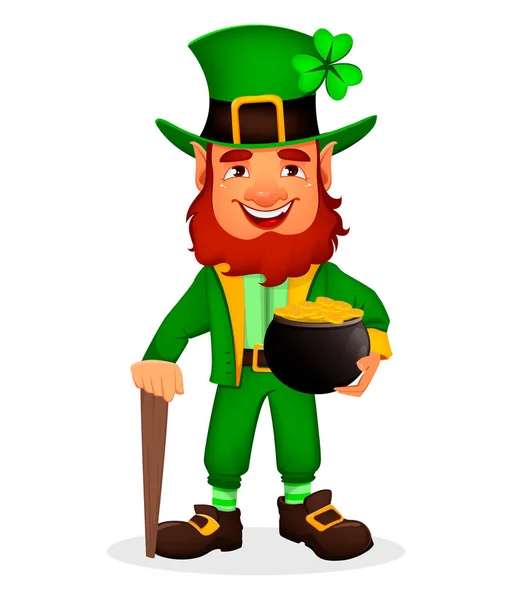 Saint Patrick Day Cute Funny Cartoon Character Leprechaun Stands Walking — Stock Vector