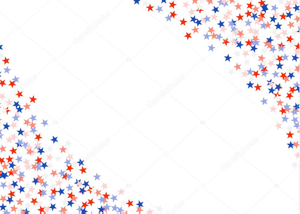 Presidents' Day in USA. Red, blue and white stars in corners and copy space in center. American patriotic banner. Vector illustration