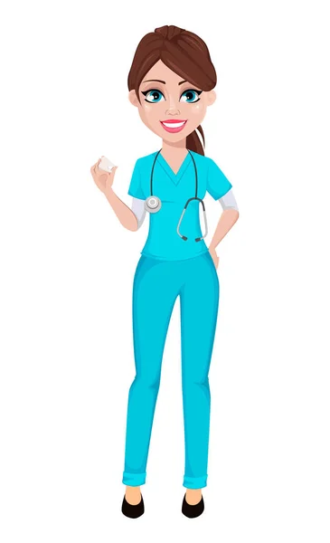 Mujer Dentista Sosteniendo Modelo Diente Medicina Concepto Salud Hermoso Personaje — Vector de stock