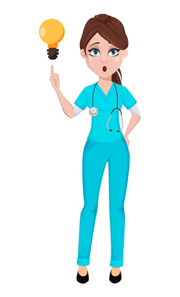 医生的女人有一个很好的想法 医疗理念 美丽的卡通人物 向量例证 — 图库矢量图片