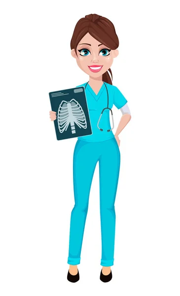 Médecin Femme Tenant Une Image Radiographique Médecine Concept Santé Beau — Image vectorielle