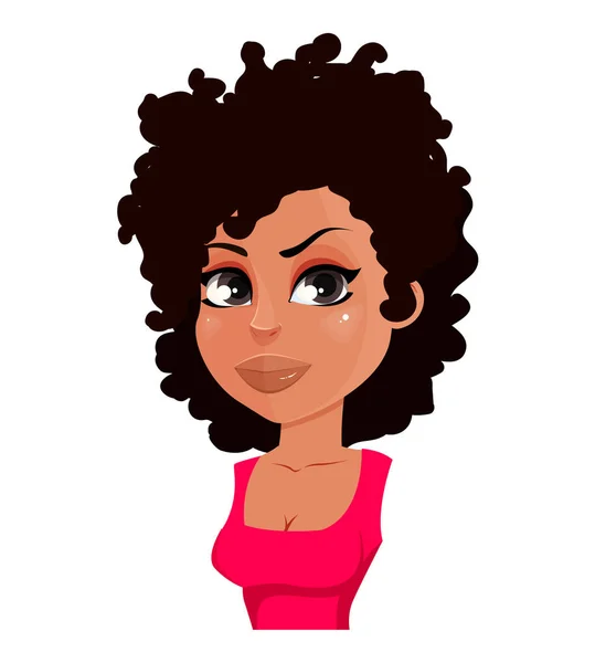 Gesichtsausdruck Einer Afroamerikanerin Roter Bluse Wütend Weibliche Emotion Schöne Zeichentrickfigur — Stockvektor