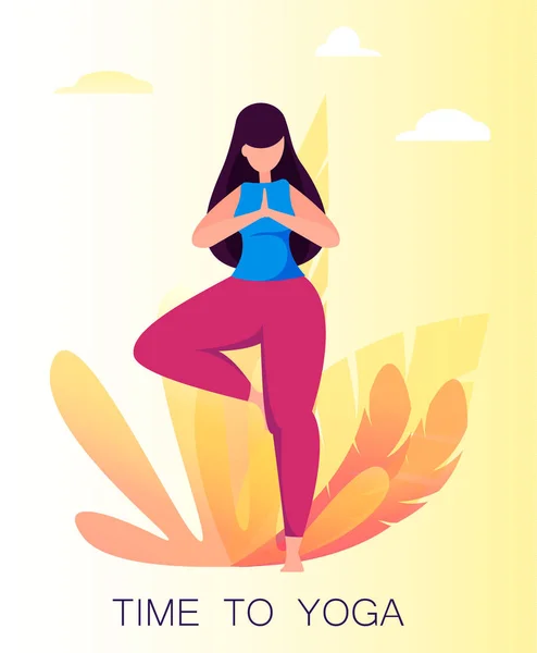 Práctica Yoga Mujer Meditando Personaje Dibujos Animados Estilo Plano Estilo — Vector de stock