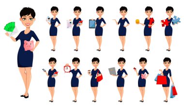 Kısa saç kesimi ile mutlu modern iş kadını