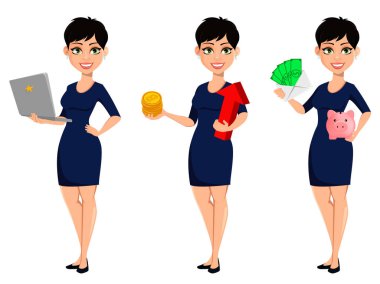 Kısa saç kesimi ile mutlu modern iş kadını