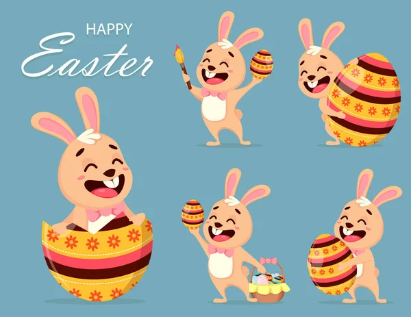 复活节贺卡快乐。可爱的兔子 — 图库矢量图片