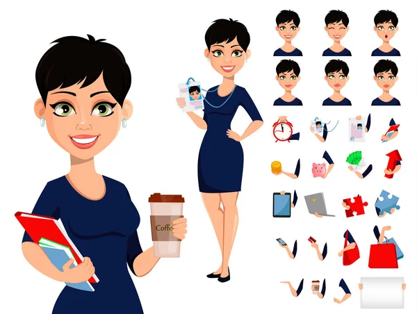Heureuse femme d'affaires moderne avec coupe de cheveux courte — Image vectorielle