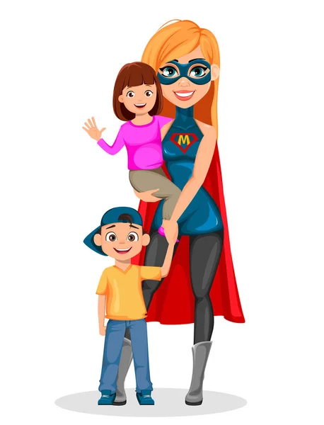 Femme en costume de super héros. Super mère — Image vectorielle