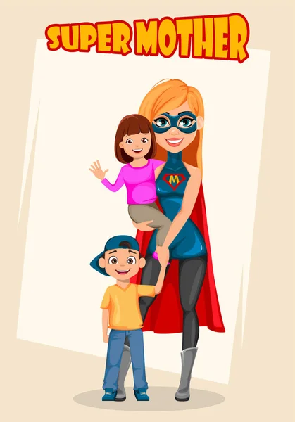 Mujer disfrazada de superhéroe. Super madre — Vector de stock