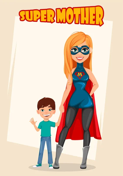Donna in costume da supereroe. Super madre — Vettoriale Stock