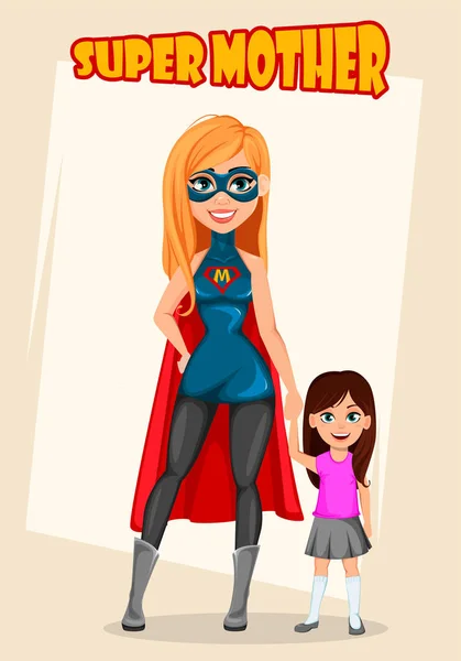 Mujer disfrazada de superhéroe. Super madre — Vector de stock