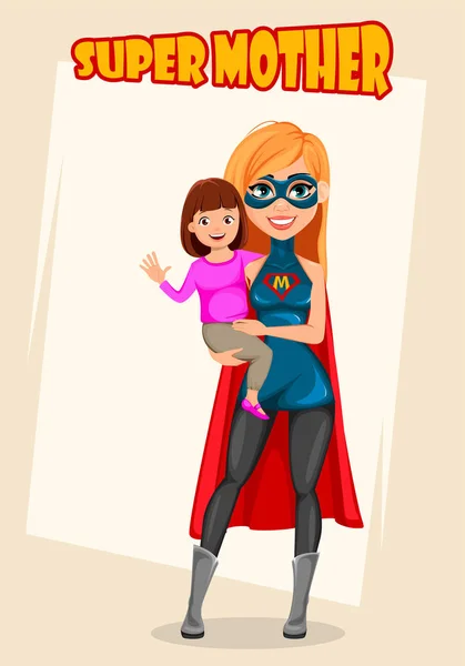 スーパー ヒーローの衣装の女性。スーパー母 — ストックベクタ