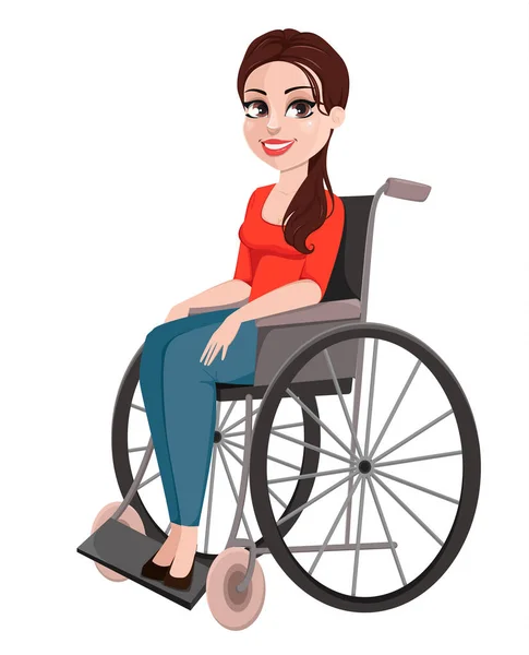 Chica alegre en silla de ruedas, mujer con discapacidad — Archivo Imágenes Vectoriales