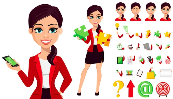 Personaje de dibujos animados de mujer de negocios. Hermosa mujer — Vector de stock