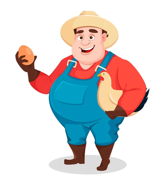 Fat farmer, agronomist. Funny gardener — Stock Vector