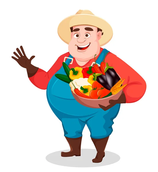 Tlustý farmář, agronom. Legrační zahradník — Stockový vektor