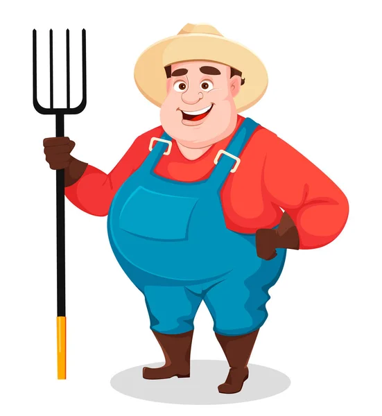 Fat farmer, agronomist. Funny gardener — Stock Vector