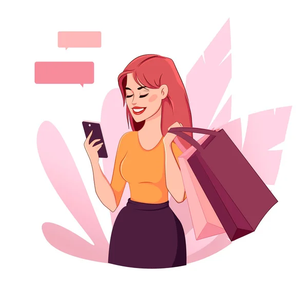 Mulher fazendo compras online. — Vetor de Stock