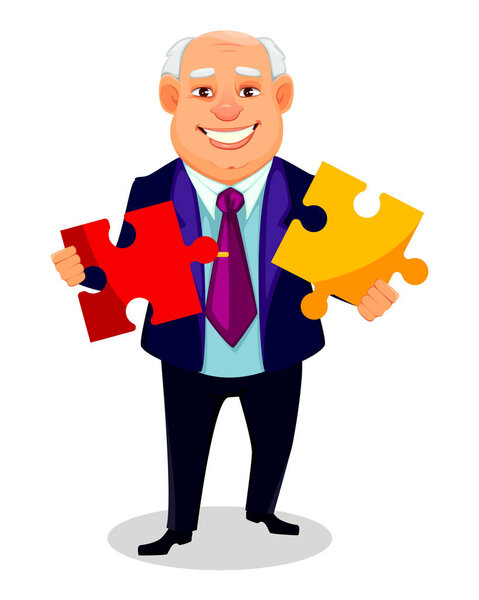 Веселый жирный персонаж мультфильма бизнесмена
