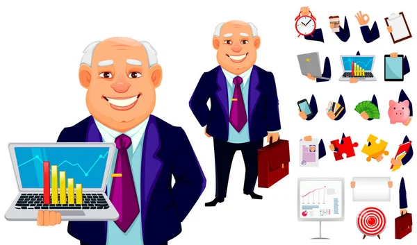 Cheerful fat business man cartoon character — Stock Vector