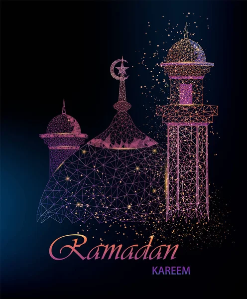 Tarjeta de felicitación Ramadán con mezquita poligonal — Vector de stock