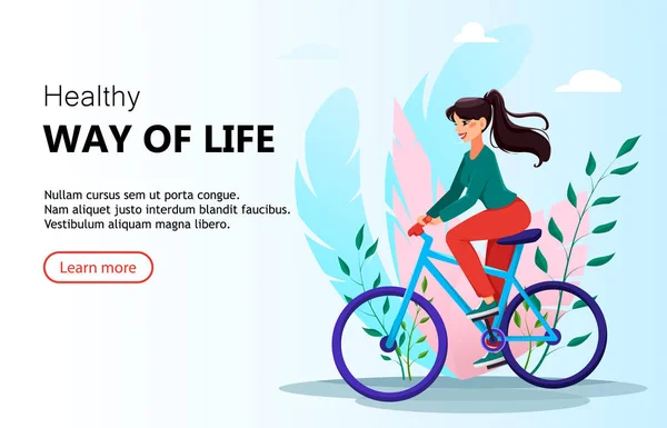 Hermosa mujer montando una bicicleta — Vector de stock