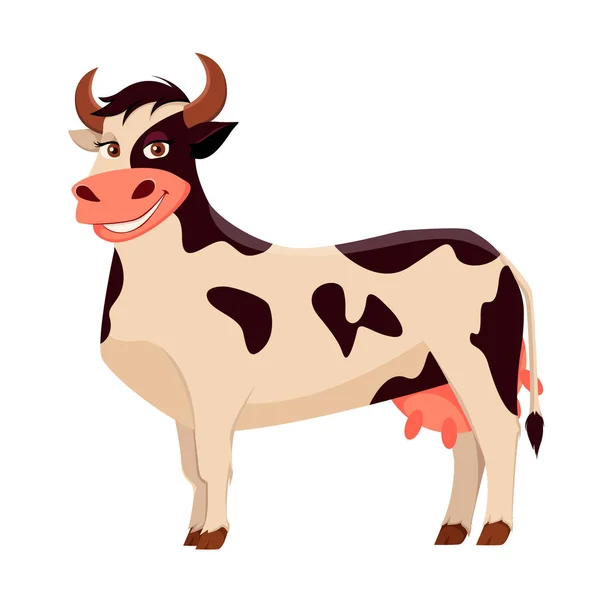 Bonito animal de granja de vaca. Personaje de dibujos animados — Vector de stock