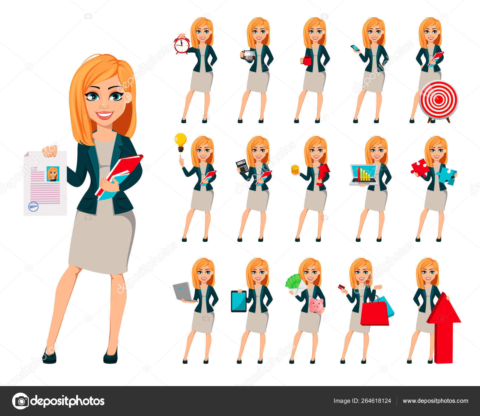 Cartoon character businesswoman with blonde hair Stock Vector Image by  ©VectorKIF #264618124