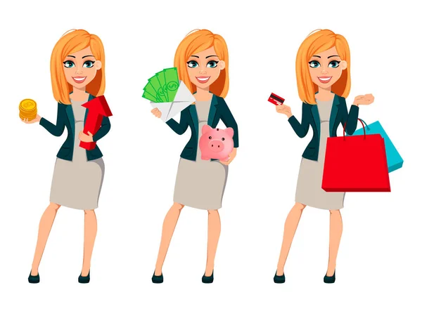 Cartoon charakter businesswoman z blond włosy — Wektor stockowy